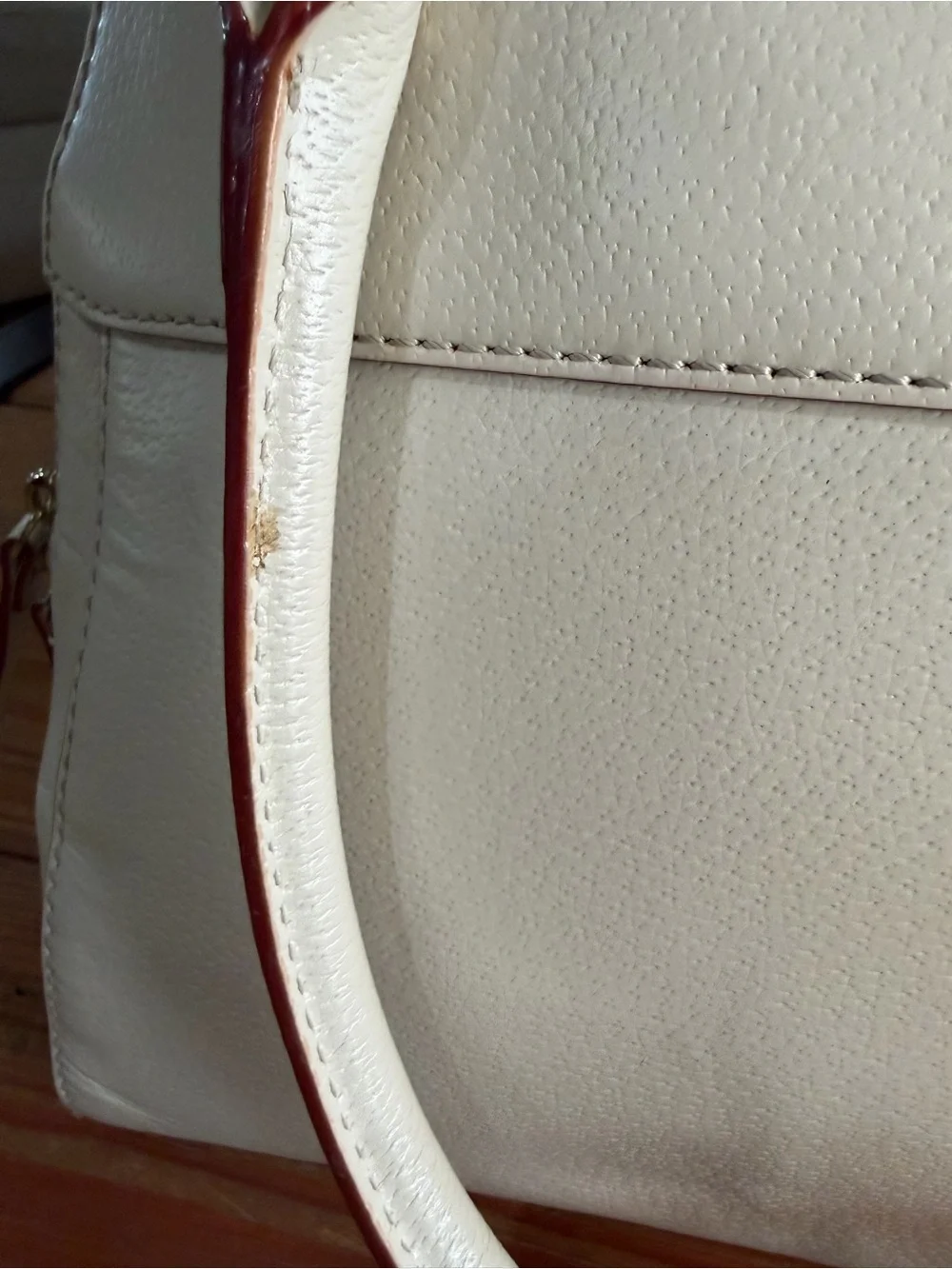 Kate Spade New York Pebbled Leather Purse Cream Top Handle Front Zip Pocket Bag